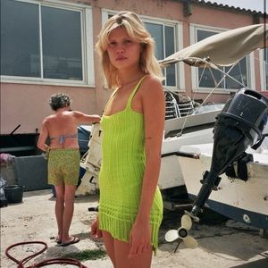 Maison Cleo neon green organic cotton knit dress